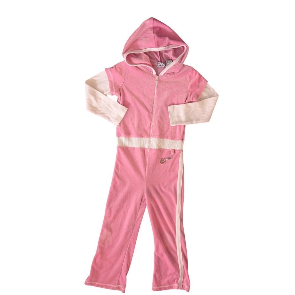 Girls Vintage Pogo Club of NY pink velour jumpsuit size M 5/6 Y2K‎